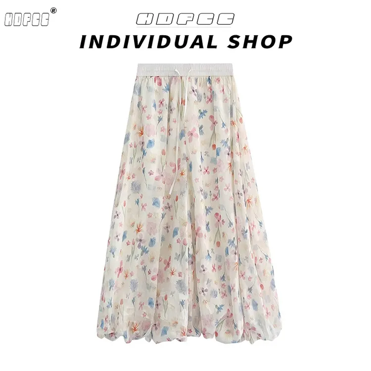 甜美彩色碎花花苞裙裤女2025夏季新款设计感温柔高腰显瘦蓬蓬裤裙