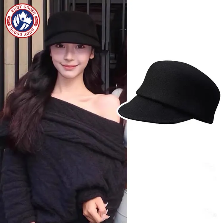 加拿大RUDY GOOSE鹅易梦玲同款黑色羊毛贝雷帽女秋冬高级英伦风马