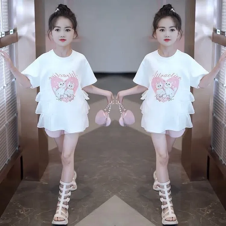 女童套装夏季夏装2025新款女孩薄款童装儿童洋气短袖短裤两件套潮