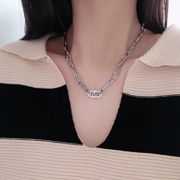 钛钢铅玻璃项链 简约冷淡风双层叠戴甜酷字母项链女款时尚小众设