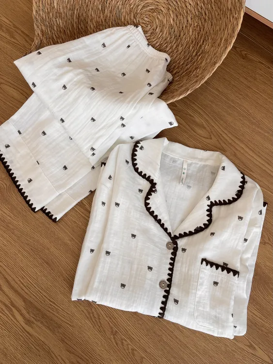 【DMXJ大梦想家】甜美纯棉卡通小熊睡衣女秋季款长袖长裤家居服套装