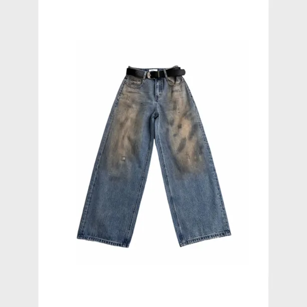 Aila｜新款复古做旧水洗百搭休闲直筒牛仔裤休闲裤2025阔腿裤