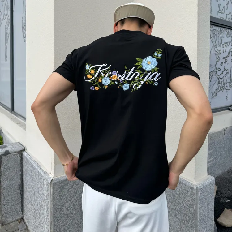 KRSSTNYA春夏短袖美式刺绣索罗娜凉感面料T恤修身运动休闲速干
