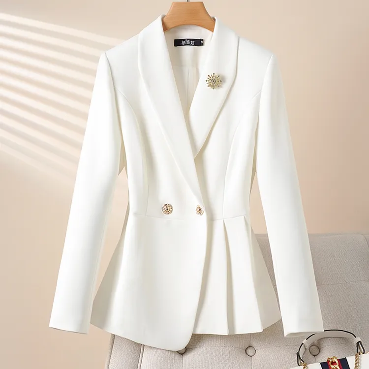 时尚西装外套女不规则春秋款收腰小西装设计感个性双排扣西服上衣