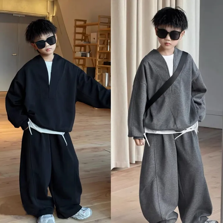 男童秋装套装中大童2025新款男孩痞帅潮酷韩版卫衣三件套儿童秋款