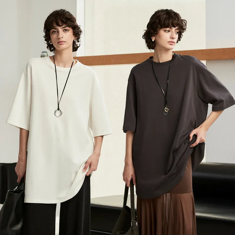 “懒懒T”优质长绒棉松弛感廓形垂坠长款短袖T恤简约夏装