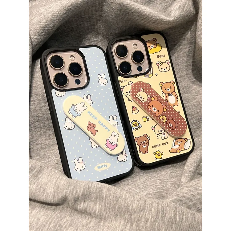 古早轻松熊米菲兔懒人支架适用苹果16Pro新款15黑边手机壳14卡通