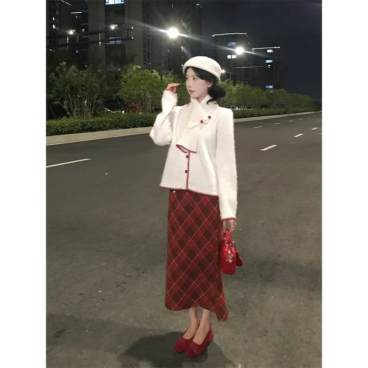 SHAOER【歆心格】韩系日常百搭时尚高腰格纹半身裙S725G16422