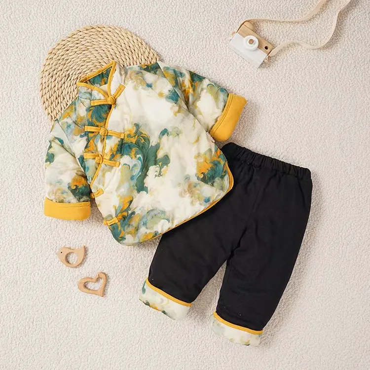 宝宝手工棉花棉衣儿童秋衣加厚款棉服棉袄棉裤