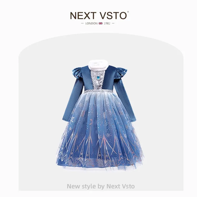 英国NEXT VSTO女童爱莎公主裙春秋迪士尼儿童艾莎生日礼服连衣裙
