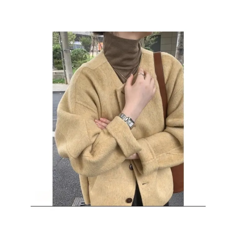 春秋新款气质韩版纯色系百搭减龄双面大衣女外套小个子妈妈穿搭