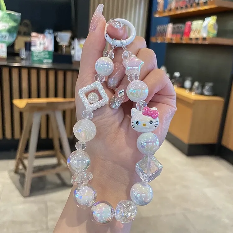 可爱凯蒂猫串珠汽车钥匙扣小清新卡通三丽鸥手机壳书包手机挂绳