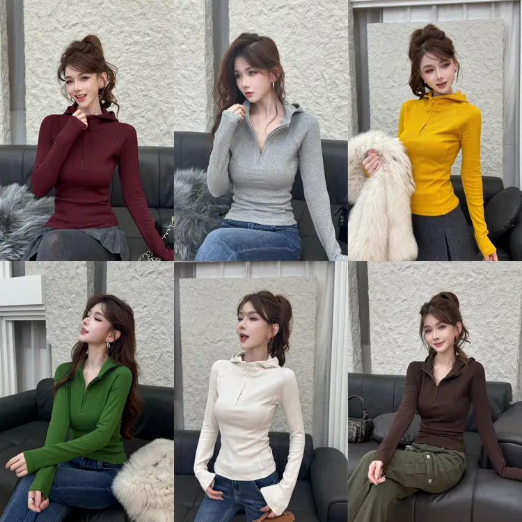 【人手一件】叠穿神器半拉链连帽衫内磨毛加厚百搭上衣打底衫内搭