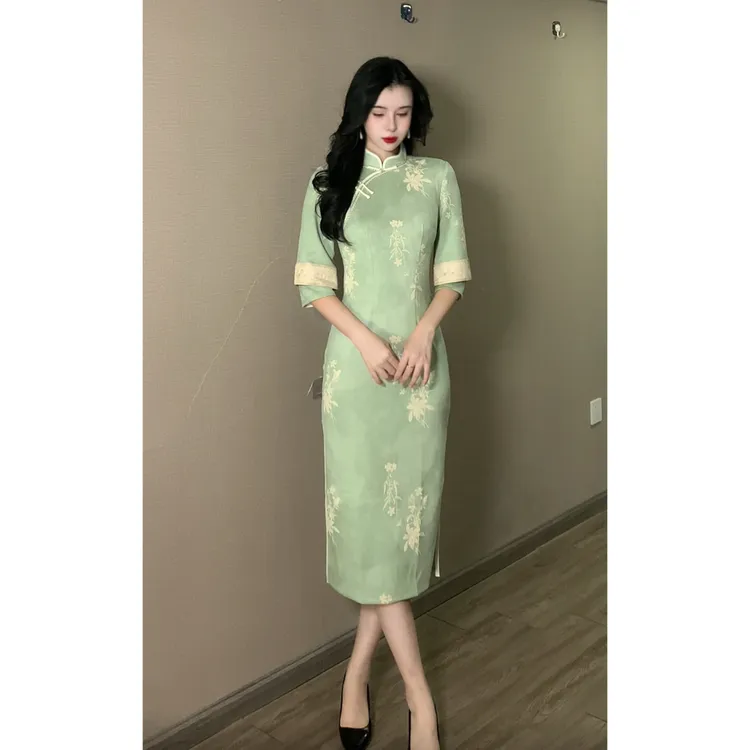 【清平乐】玉簪记秋冬新款长袖气质国风清新日常旗袍连衣裙