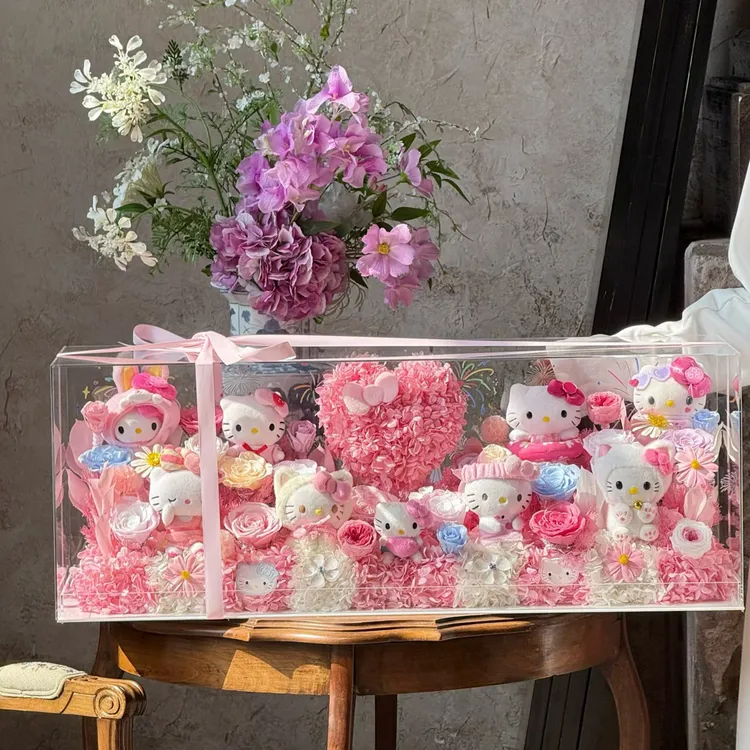 新款hellokitty永生花亚克力礼盒摆件生日表白求婚送女友闺蜜礼物
