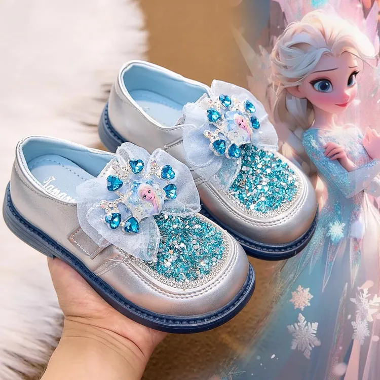 女童水晶鞋秋冬新款爱莎公主鞋小女孩单鞋子3~6岁儿童皮鞋舞蹈鞋