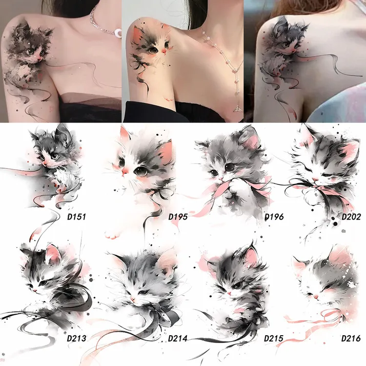 超仙少女心猫咪彩色纹身贴女生专属锁骨腹部出片性感辣妹纯欲可洗