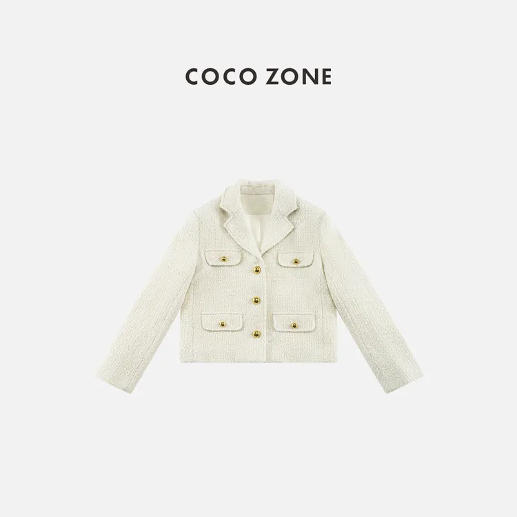 COCO ZONE 刘一一秋冬小香风翻领小众单排扣长袖外套CC2D3217