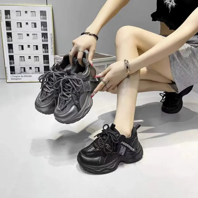 水钻厚底老爹鞋女2025新款秋冬百搭小个子厚底休闲运动鞋增高女鞋