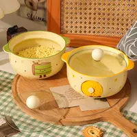 【带盖泡面碗】茶语甜心陶瓷泡面碗带餐具耐高温防烫双耳陶瓷碗