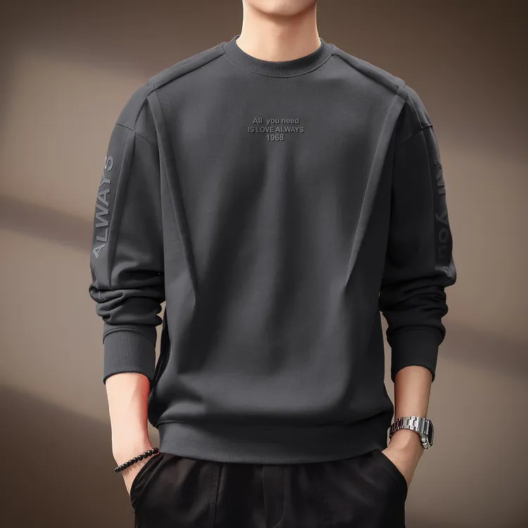 高端美式重磅字母压印男士卫衣秋冬季新款潮流拼接休闲宽松打底衫