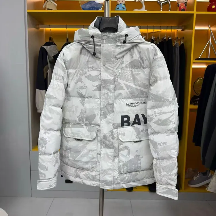 W899男士连帽外套白鸭绒填充舒适保暖宽松青年日常户外外套