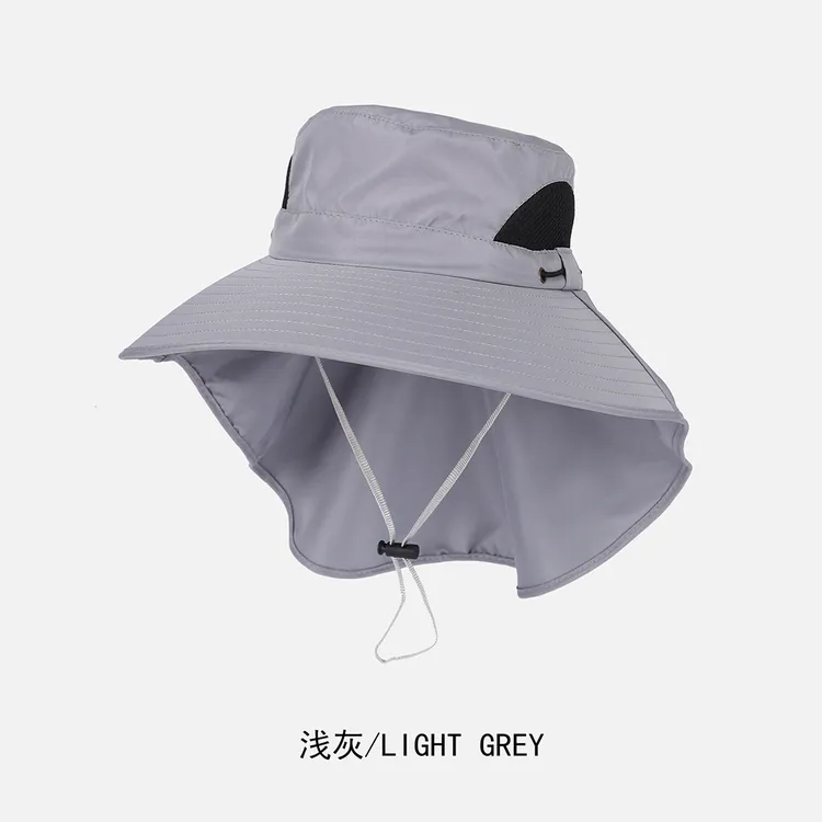夏季纯色遮阳帽可折叠简约户外男士帽子头围可调节大檐遮脸渔夫帽