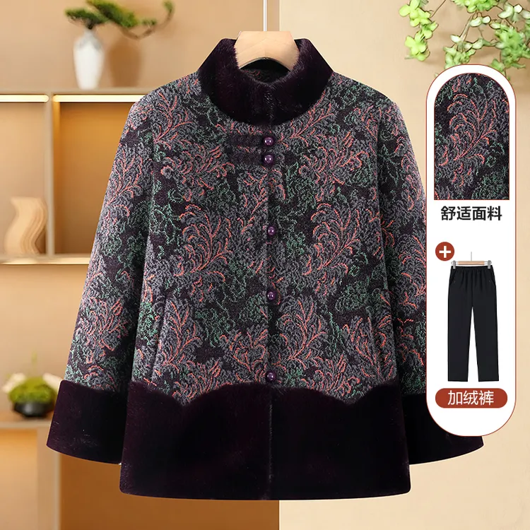奶奶装秋冬外套加绒加厚保暖棉衣老年人冬装女妈妈衣服老太太棉服