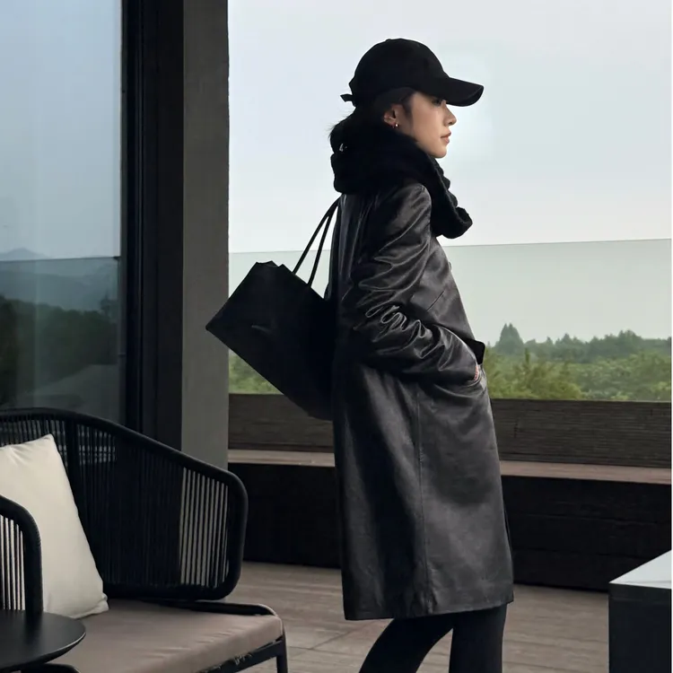 DE Mincollection双排扣皮衣/土耳其进口油蜡绵羊皮中长款56041