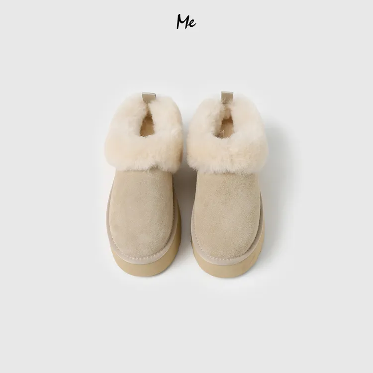 ME【U磨砂真皮加绒毛毛半拖】重磅牛反绒百搭时尚保暖鞋子MESA4009