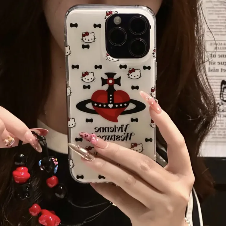 爱心西太后凯蒂猫适用iPhone16大孔15手机壳华为oppo小米14vivo套