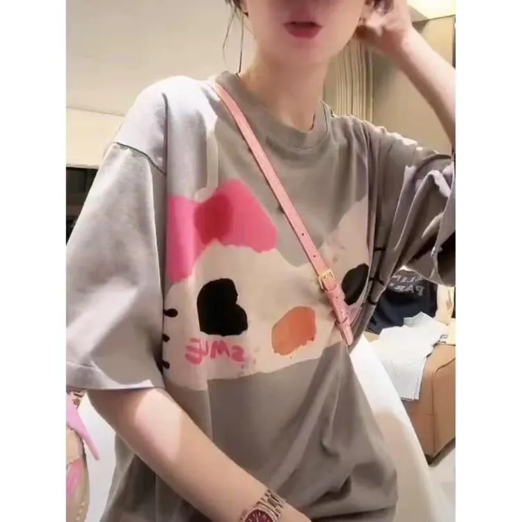 504094《现》儿童韩版休闲时尚百搭洋气印花宽松T恤短袖