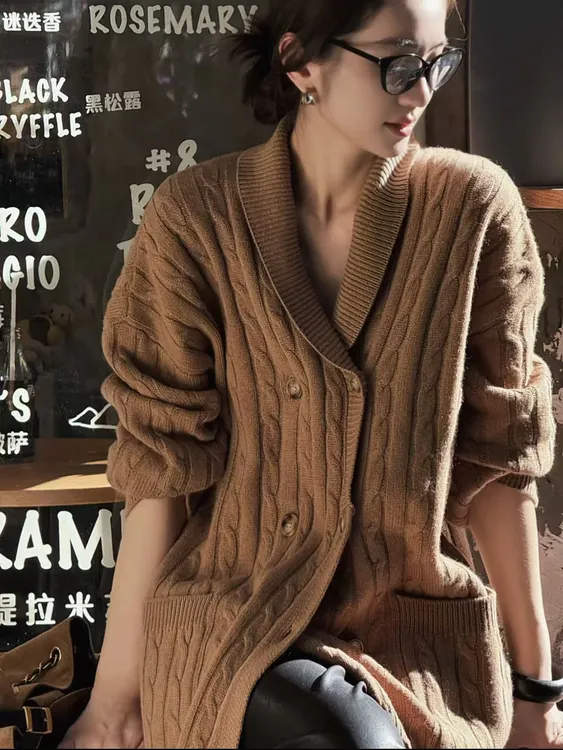 【沙丘叙事】2025新款秋冬100绵羊毛纯色休闲领衫宽松厚款针织8918