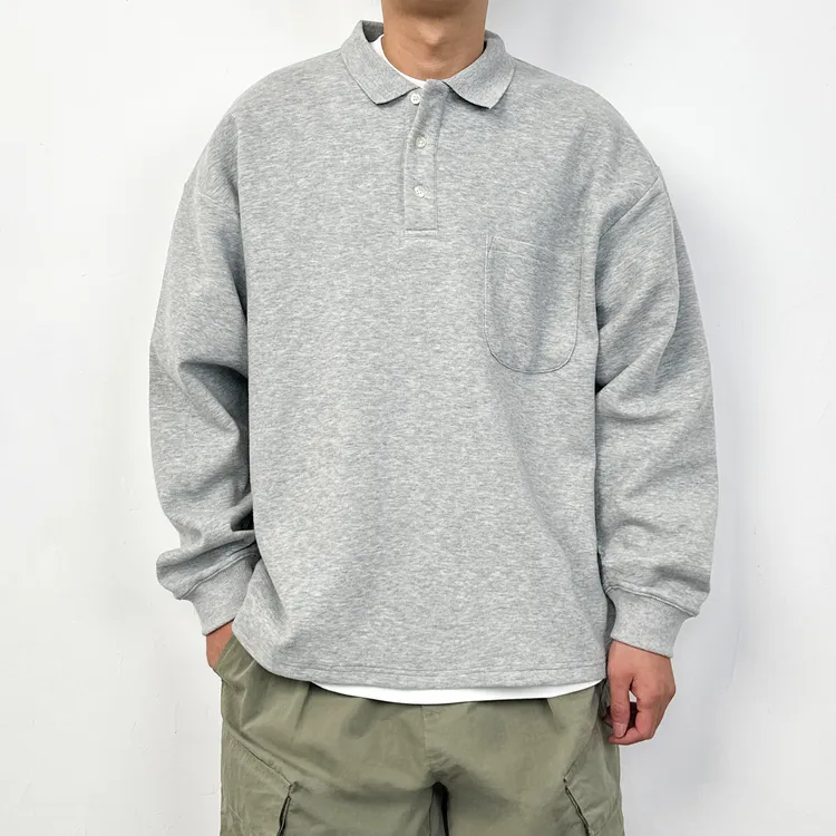 日系秋冬cityboy重磅320G珠地棉宽松廓形百搭翻领上衣长袖POLO衫