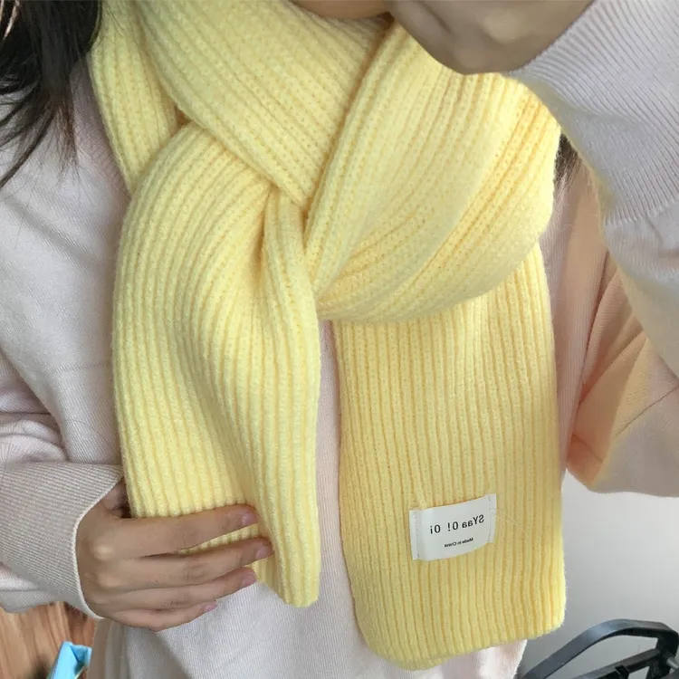 韩版纯色毛线围巾女2025秋冬新款百搭针织围脖学生加厚保暖防寒