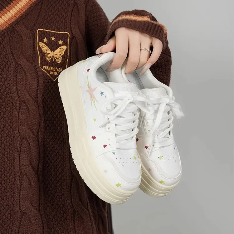 环球星星小白鞋女款2025夏季新款配裙子厚底增高学生休闲运动板鞋
