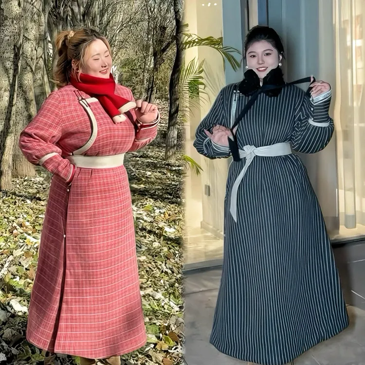 【衣合大码民族服饰】DM078苍原格绒双色蒙古袍