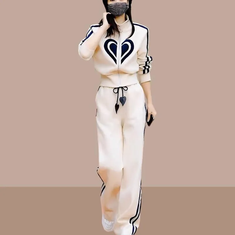 欧货休闲运动套装女春秋2025新款时尚洋气高级感显瘦阔腿裤两件套