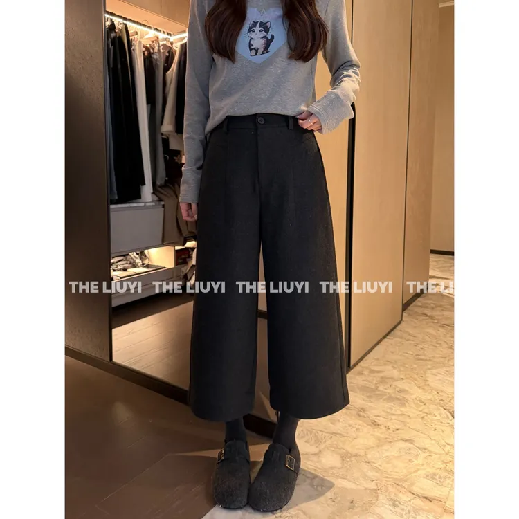 【LIUYI】冬季毛呢气质显瘦高腰八分裤51022A6