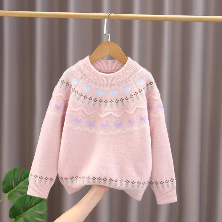 儿童洋气加厚秋冬大童女孩针织衫女童套头毛衣宝宝年秋季新款冬装