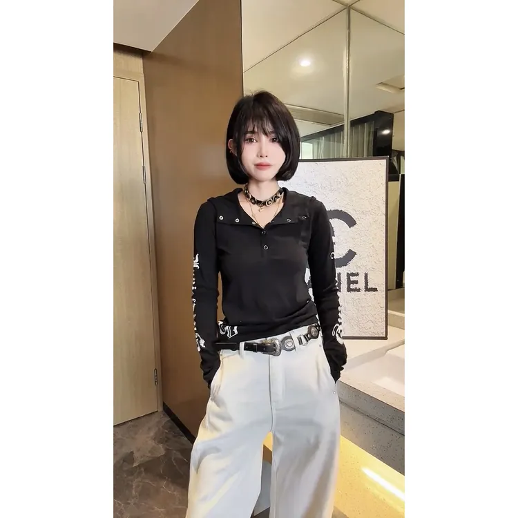 25夏新款时髦辣妹休闲百搭撞色字母连帽修身显瘦长袖防晒T恤上衣
