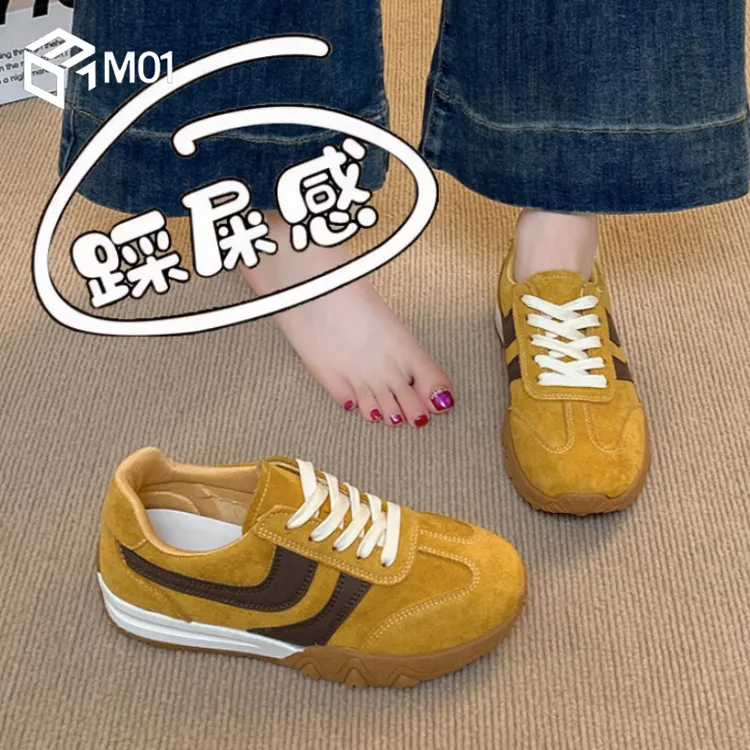 M01女鞋踩屎感德训鞋女新款秋季软底不累脚休闲黄色复古运动跑鞋