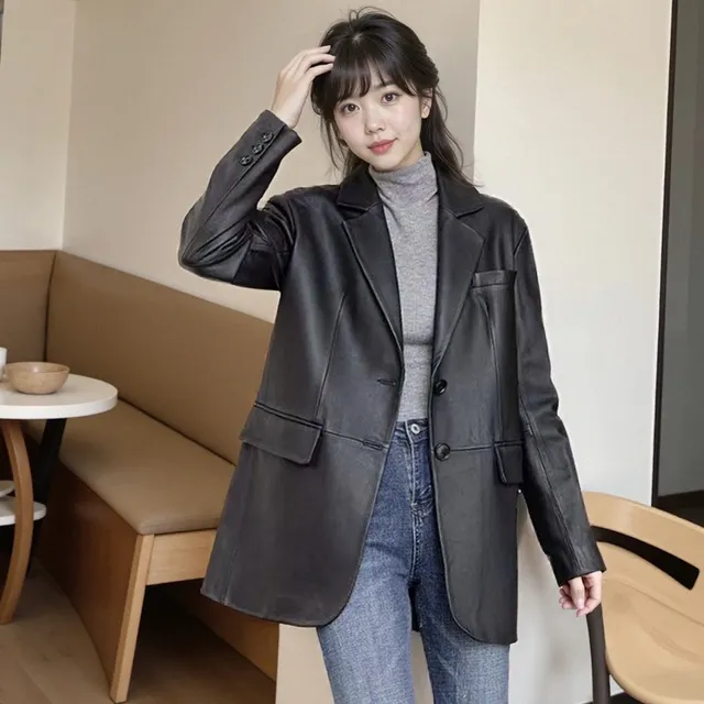 中长款春秋女士皮衣外套韩版pu皮黑色上衣小个子高级感大码女装