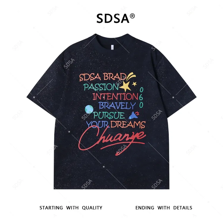 夏季高级感新款男士美式彩色字母印花短袖T恤百搭舒适圆领上衣