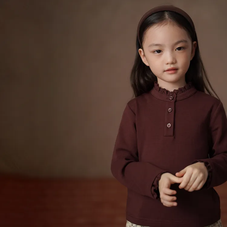 哈齿童装冬季儿童暗红色上衣弹力针织长袖T恤女童加绒打底衫保暖