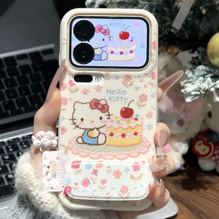 花花蛋糕kitty支架适用苹果17/16promax手机壳华为vivoppo小米15