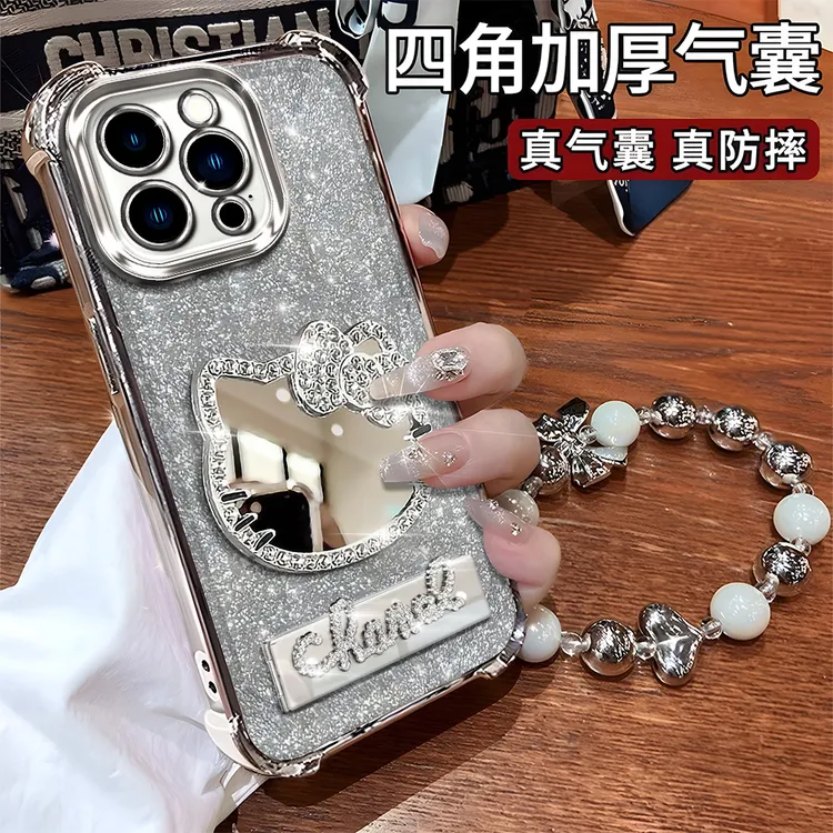 创意轻奢水钻KT猫镜子适用于苹果/华为/oppo/vivo全包电镀防摔壳