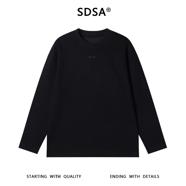 SDSA男士秋冬新款痞帅男装韩版纯色刺绣圆领长袖T恤休闲宽松上衣
