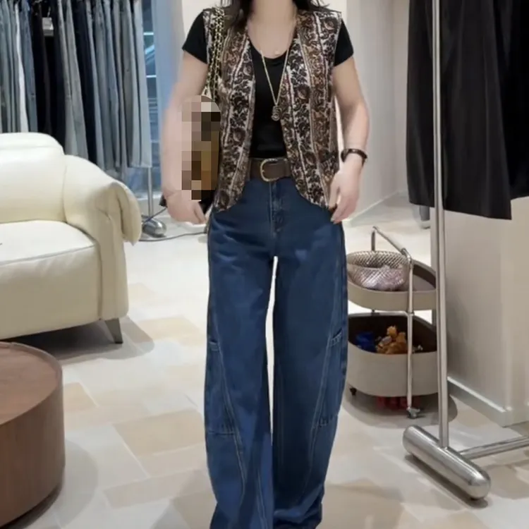 1新款百搭休闲复古马甲宽松时尚裤子女装