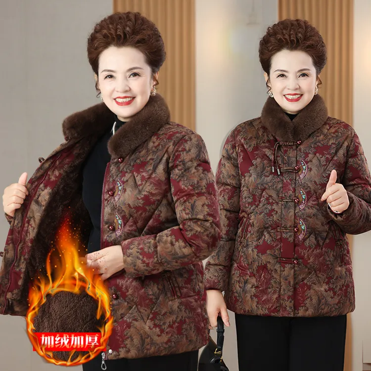 2025新款中老年圆领宽松型中老年女装秋冬棉衣奶奶装老人毛领外套